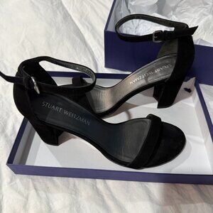 Stuart Weitzman NearlyNude Black Suede Block-Heel Sandals - Size 9